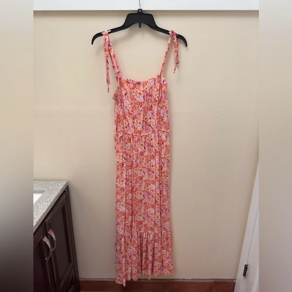 Vibrant Pink and Orange Floral Maxi Dress - Picture 1 of 5